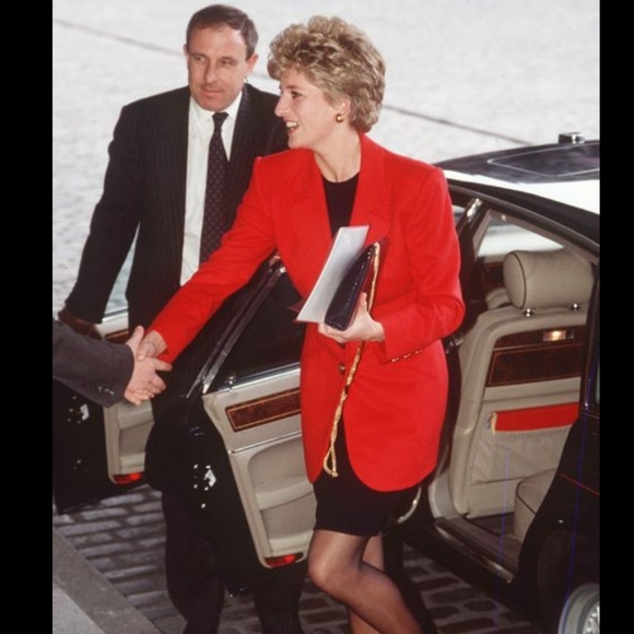 Vintage Faux Red Suede Blazer Princess Diana Gold Retro Buttons Classic 90's - Picture 9 of 9